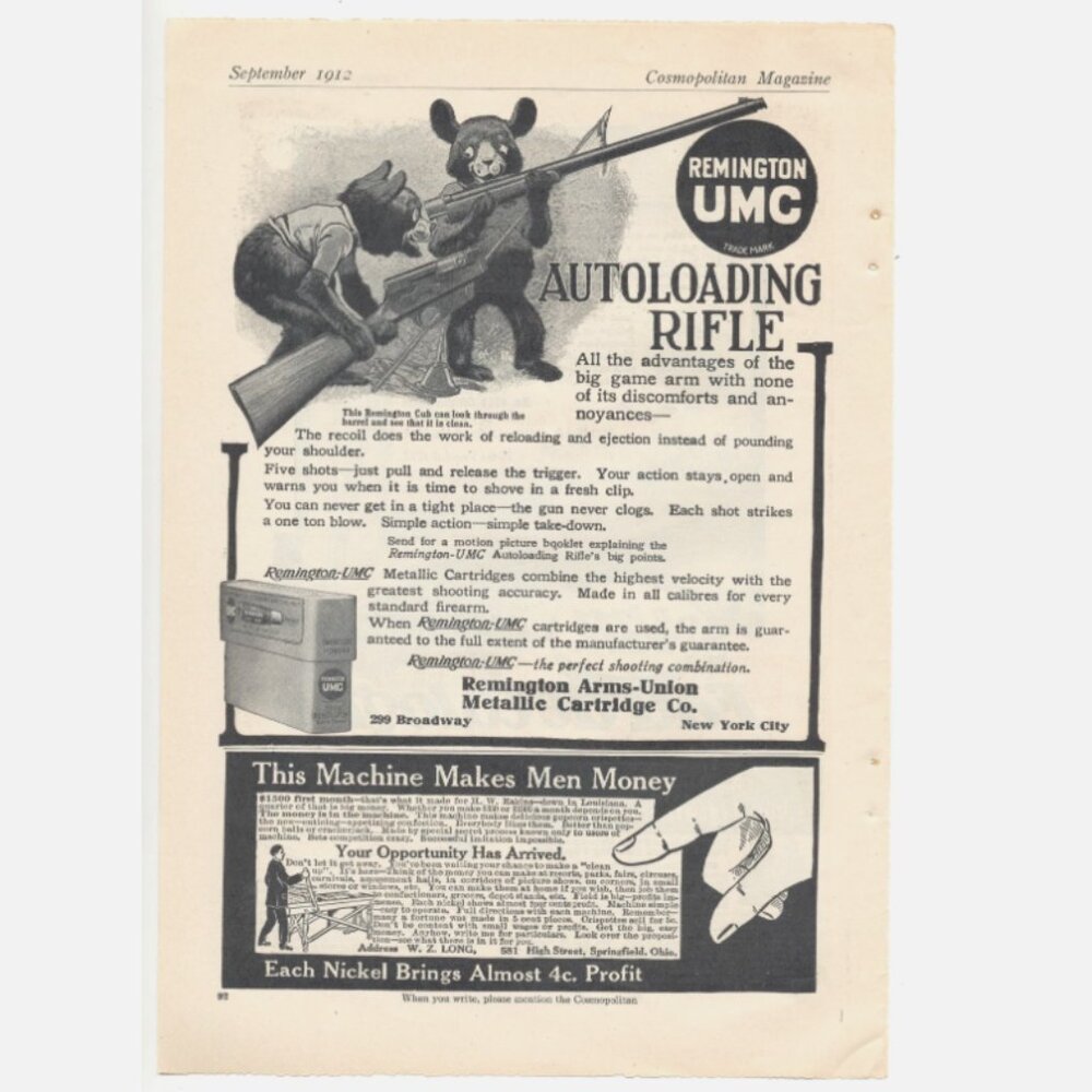 Remington UMC Auto-Loading Rifle 1912 Cosmopolitan Ad + 4711 Cologne